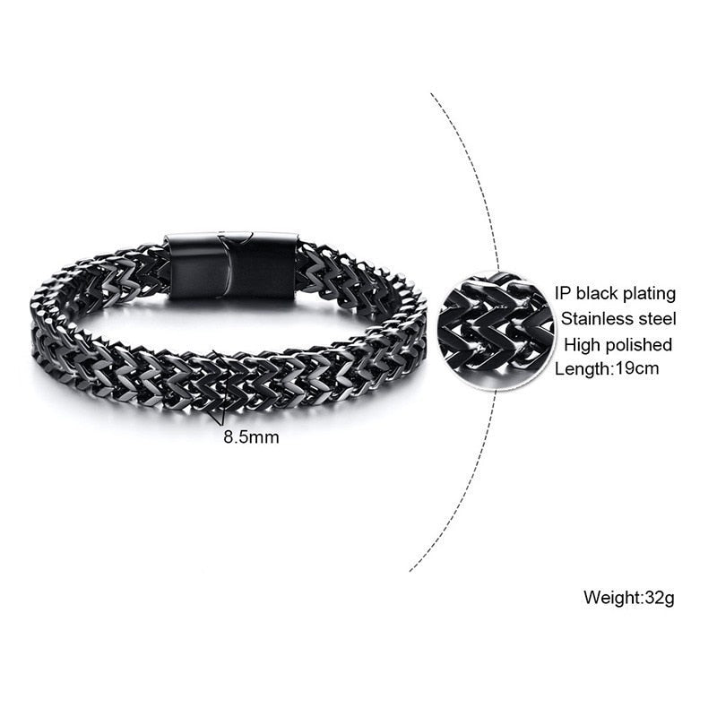 VNOX Stylish Mens Double Wheat Chain Bracelet