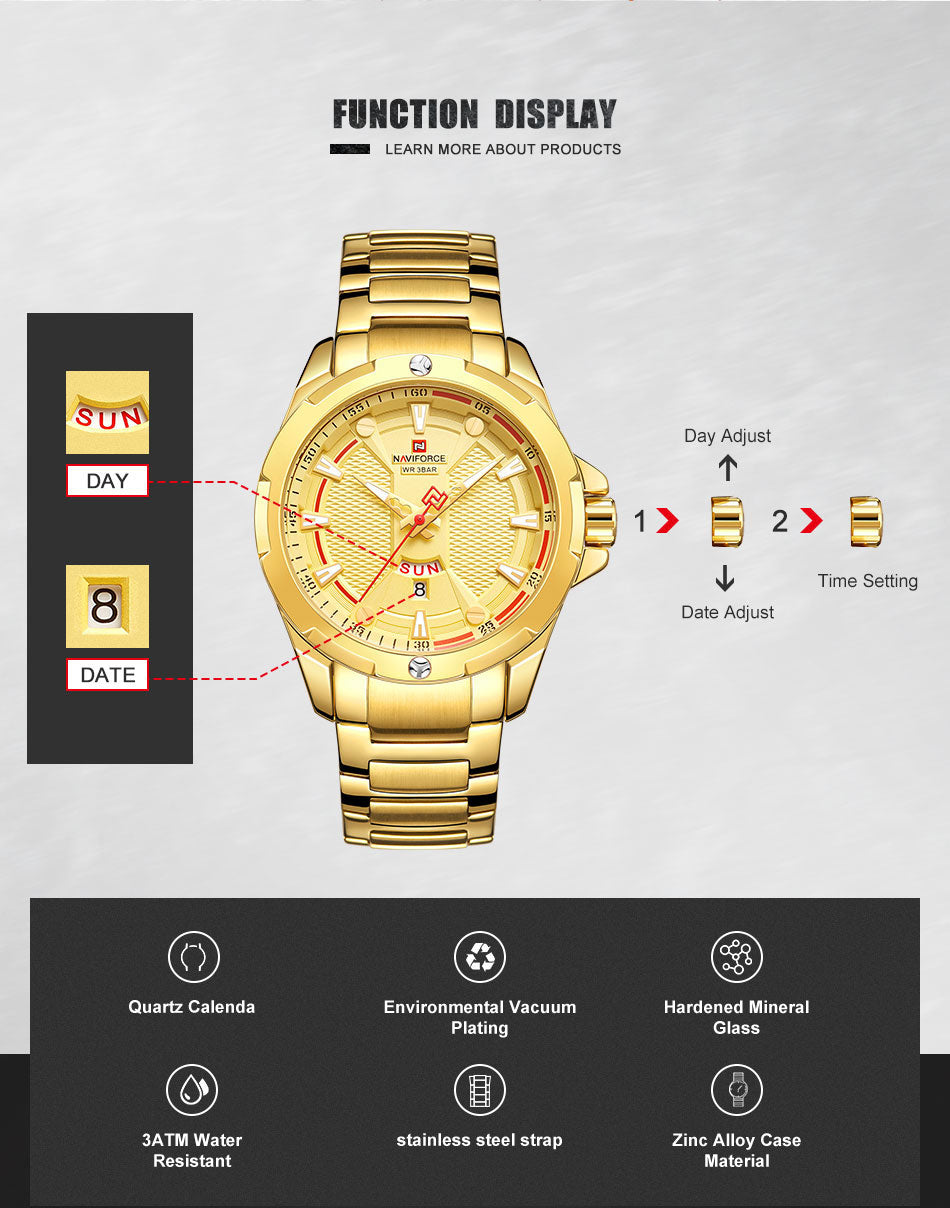 NAVIFORCE Luxury Gold Watch